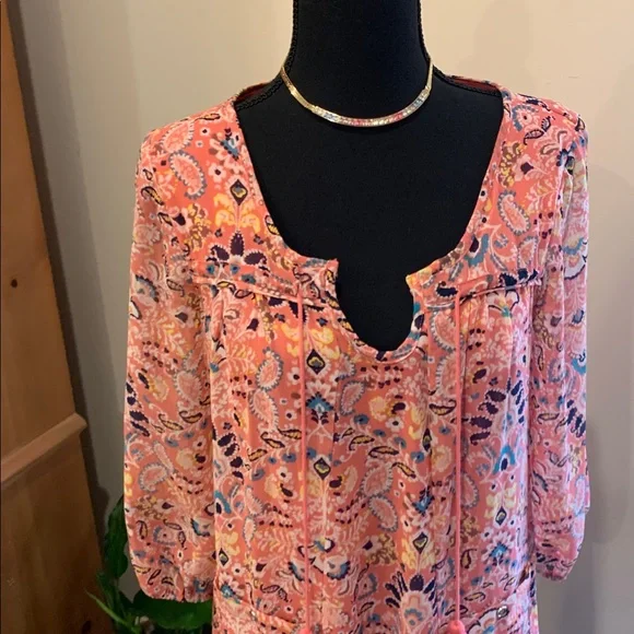 🌹As U Wish • Boho Coral Floral Spring Summer DEEP VEE Mini Dress - Picture 2 of 12